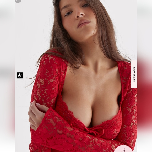 House of CB Dresses & Skirts - **1 LG LEFT!!**House of CB Jennica Red Rose Satin and Lace Mini Dress